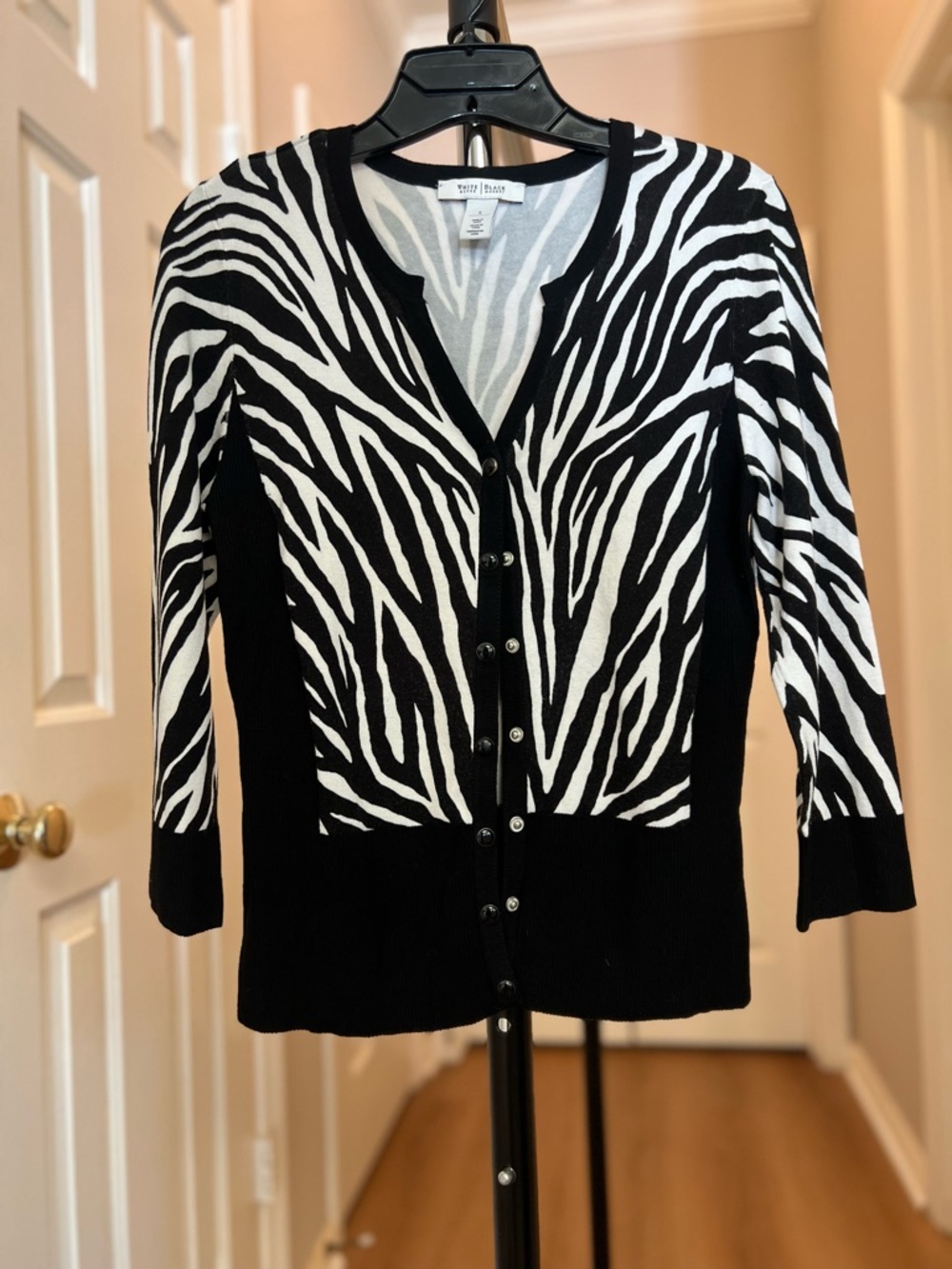 White House Black Market Black & White Zebra-Print Cardigan